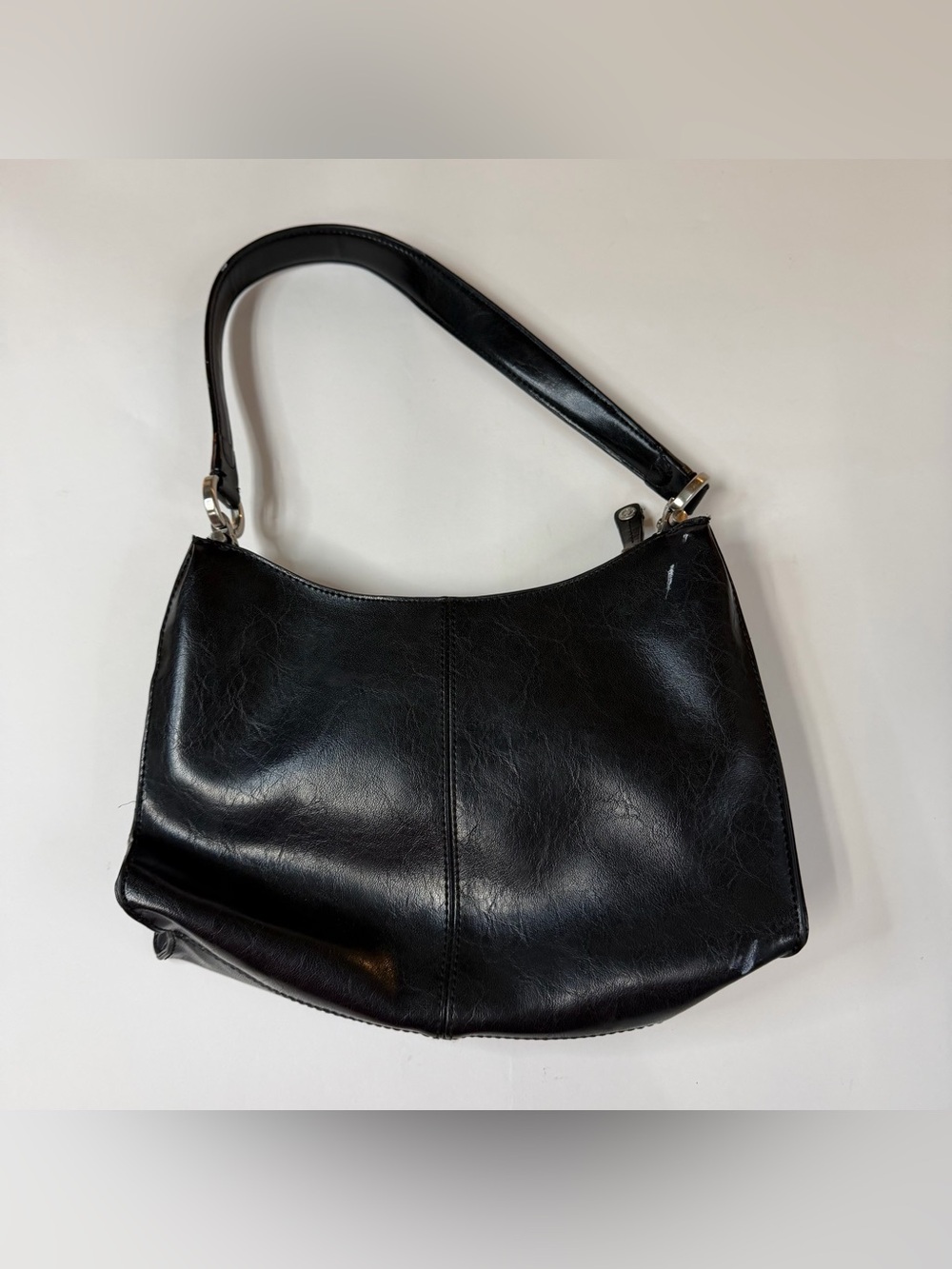 Vintage Y2K Liz Claiborne Shoulder Bag Solid Black Faux Leather Classic #4311 - Picture 11 of 13